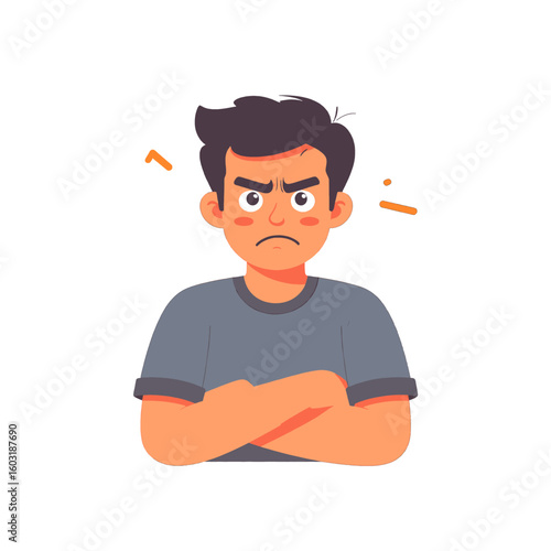 Angry Man Illustration With Crossed Arms