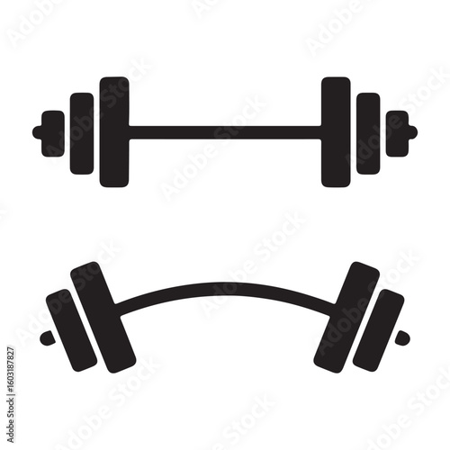 Black barbell and curved barbell icons weightlifting