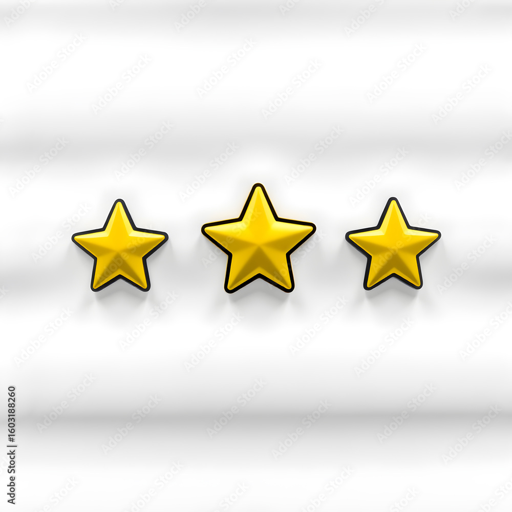 Fototapeta premium Star rating, 3D illustration, glossy plastic material, soft shadows, white background. Generative AI
