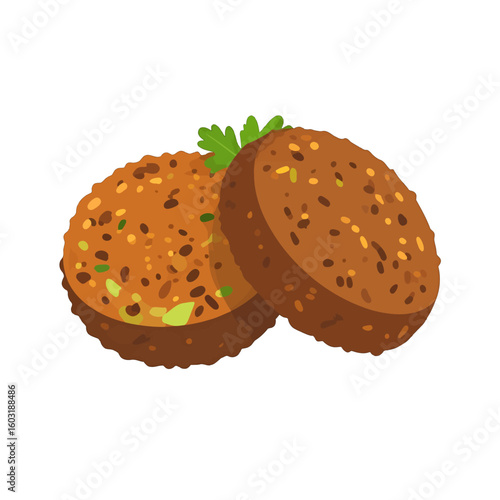 Two Falafel Patties With Parsley On White Background