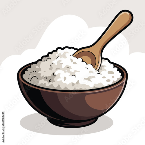 Bowl of white granular material with a wooden spoon