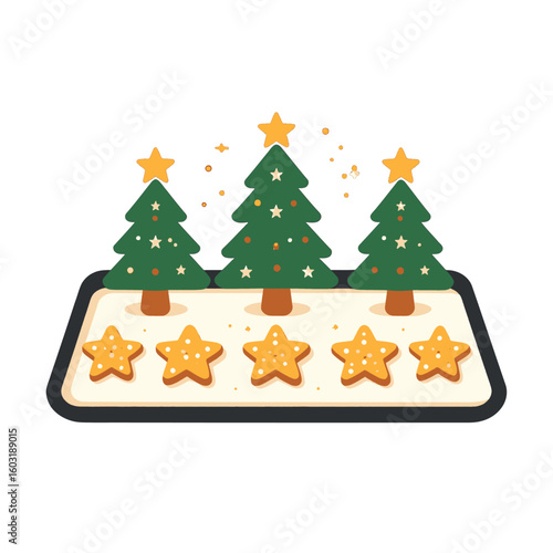 Christmas Cookies In The Shape Of Trees On A Tray