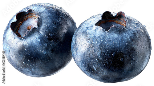 Two fresh blueberries with water droplets blueberry