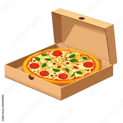 Pizza In Cardboard Box Illustration