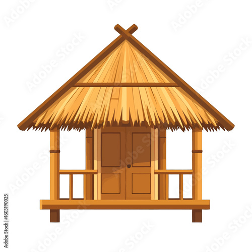 Traditional Tropical Thatched Hut With Wooden Structure