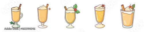Festive Eggnog Glasses Collection – Holiday Drink Illustrations

