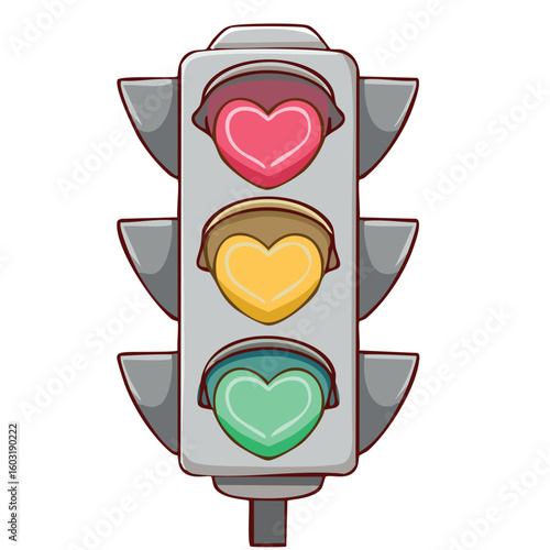 Traffic light blinking hearts in kawaii-style vector illustration