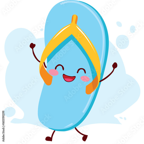 Flip-flop sandal dancing in kawaii-style vector illustration