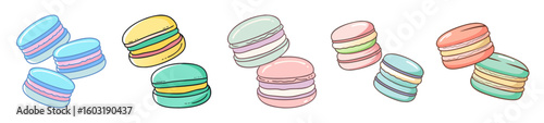 Colorful French Macarons Collection – Assorted Dessert Illustrations

