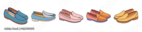 Stylish Loafers in Assorted Colors – Fashionable Shoe Icon Set
