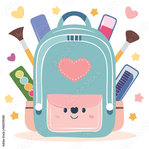 Backpack with patches in kawaii-style vector illustration