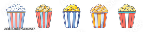 Striped Popcorn Bucket Icons for Movie Nights