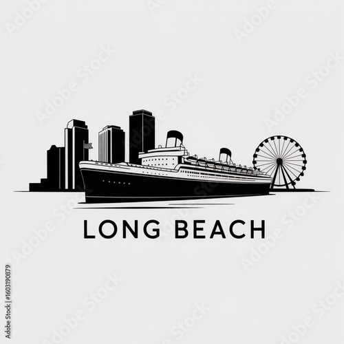 Long Beach Skyline Silhouette - Coastal Landmark in California Vector Illustration