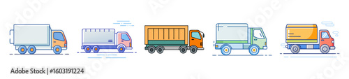 Cartoon Cargo Trucks and Delivery Vehicles Set – Transportation Vector Pack