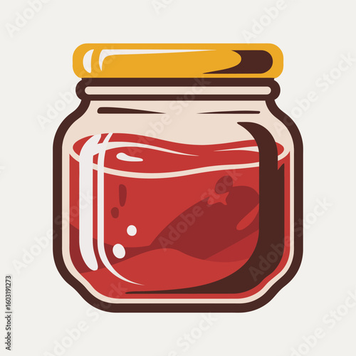 Glass jar filled with red jam or jelly