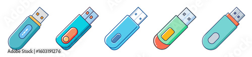 Colorful USB Flash Drive Icon Set - Modern Data Storage Vectors