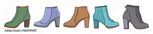 Fashionable Women’s Boots – Heeled Ankle Boot Icons Set