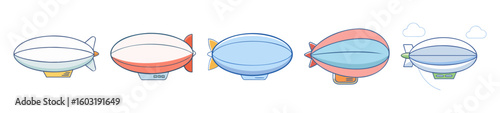 Colorful Airships Illustration Set – Vintage Blimp Icons