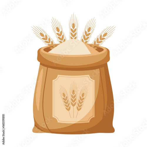 Bag of flour with wheat stalks illustration