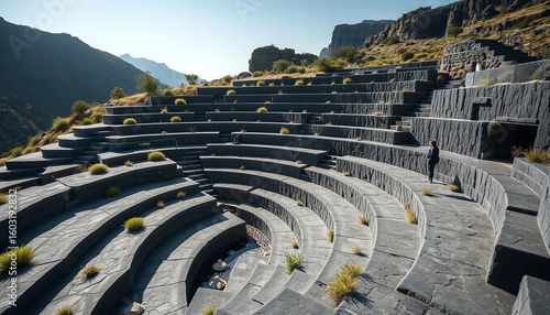A multi-tiered terrace system with stepped seating sculpted from local basalt, where light pools in sunken planes and the wind speaks in gusts.
