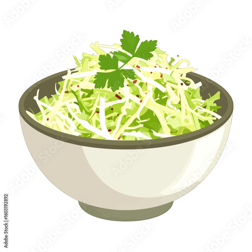 Fresh Light Green Cabbage Salad in White Bowl