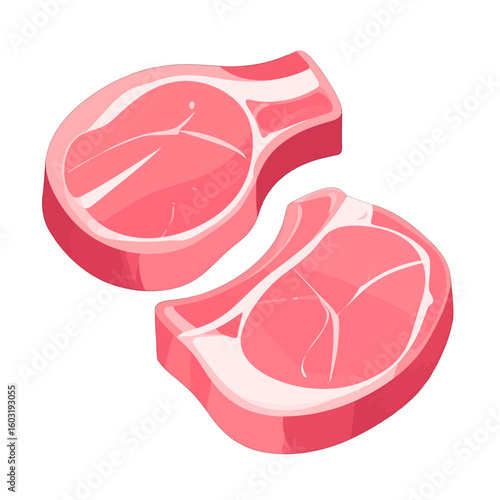 Two Pink Pork Chops Isolated On White Background