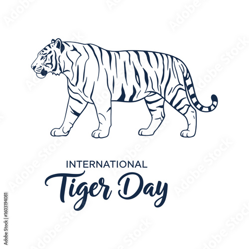 International Tiger Day Elegant Line Art Illustration of a Walking Tiger