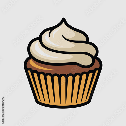 Deliciously frosted cupcake illustration with swirled creamy topping
