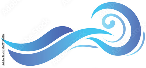 A dynamic blue ocean wave is splashing on a white background, embodying the power and beauty of the sea. summer beach.