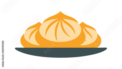 Georgian Khinkali Dumplings Flat Icon Orange Yellow Gray