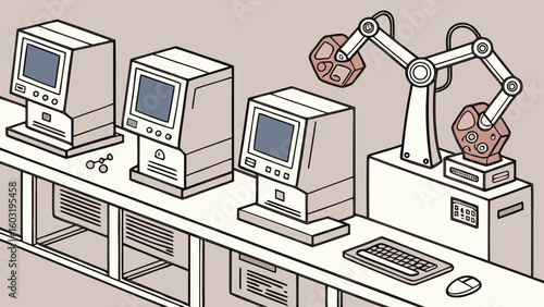 Retro Computers Transformed Into Futuristic Tech—Circular Economy and Innovation Concept—EPS Vector