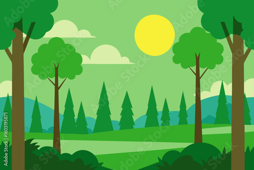green forest with sunny clearing