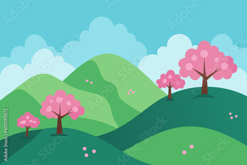 hills covered in blooming trees