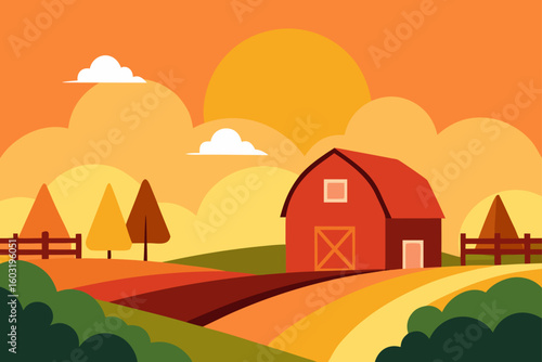 peaceful farm at golden hour