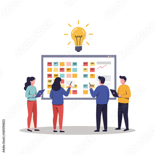 Team collaboration project planning brainstorming kanban board agile methodology digital workspace idea generation innovative solutions creative teamwork successful strategy