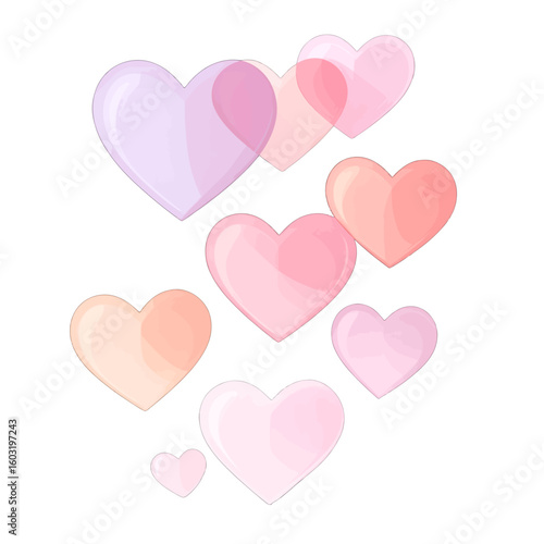 Abstract Pastel Hearts Pattern On White Background