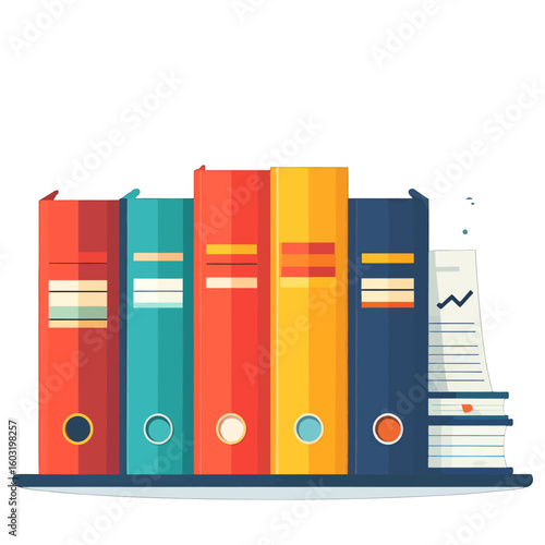 Colorful File Folders Stacked On Shelf