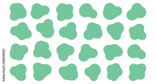 Vector art of a collection of 24 abstract light green shapes arranged in a grid pattern on a white background