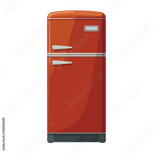 Retro red two door refrigerator with chrome accents