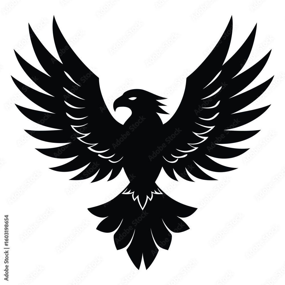 Fototapeta premium Powerful Eagle Silhouette. Majestic Wings, Fierce Gaze, Bold Graphic Design Element.