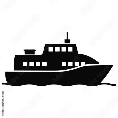 Quadro su tela Black silhouette of a ferry boat vector