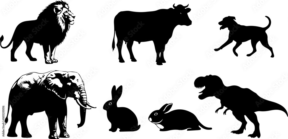 Obraz premium Vector art of collection of diverse animal silhouettes on a white background