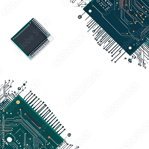 Abstract Circuit Board Design With Integrated Circuit