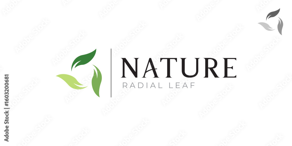 Fototapeta premium Nature logo with three-leaf radial repeat pattern in modern style flat vector design