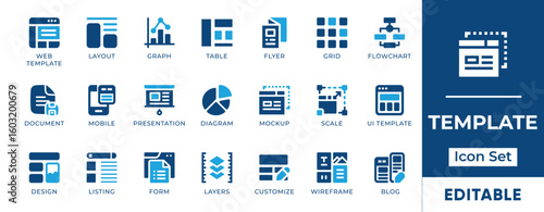 UI/UX Design and Web Layout Icon Set. Vector Icons for Wireframe, Prototype, and Dashboard.