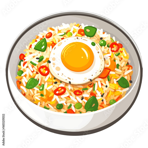 Colorful Fried Rice Dish With Egg In Bowl