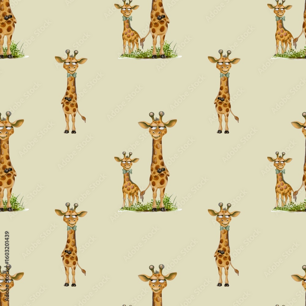Naklejka premium Colorful watercolor giraffe pattern for fabric and wrapping paper design