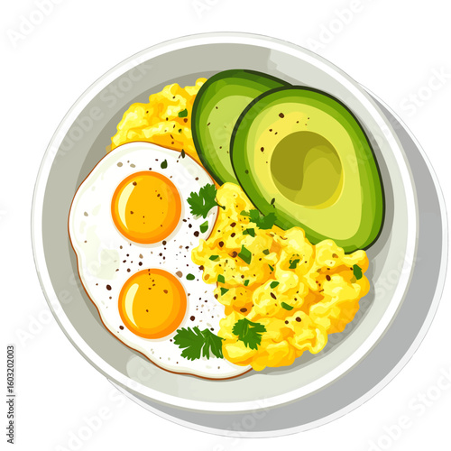Scrumptious Breakfast Bowl With Scrambled Eggs And Avocado