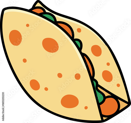 Taco with colorful vegetables and tortilla shell vector illustration food design