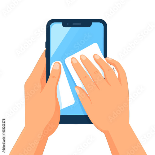 Hands Cleaning Smartphone Screen